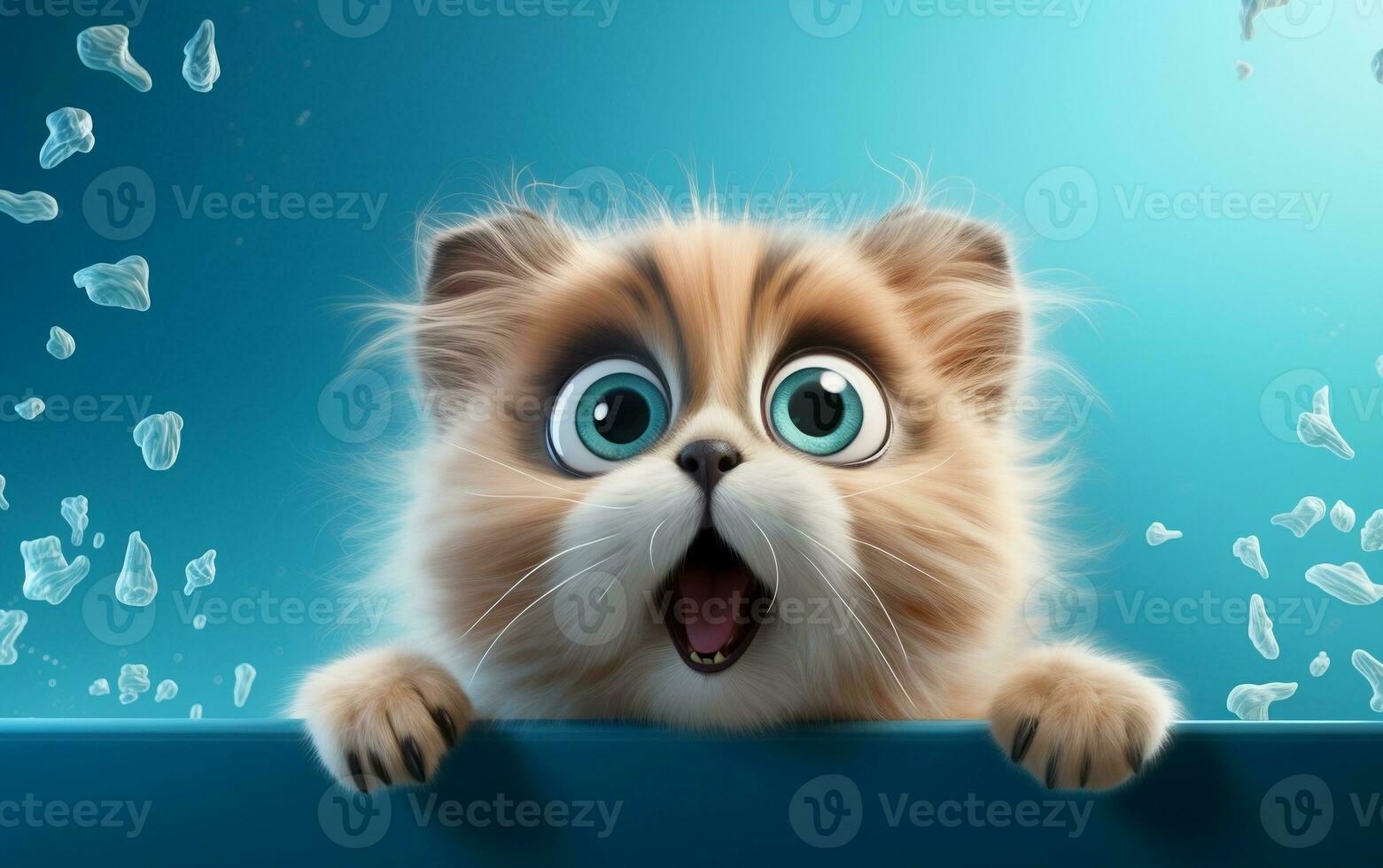 Astonished Cat Large Eyes and Open Mouth, Generative Ai photo