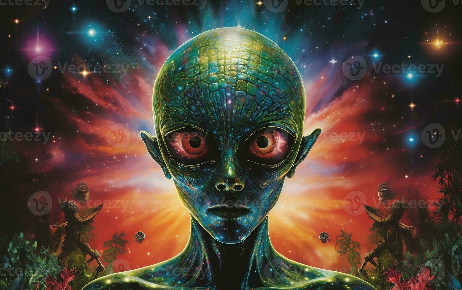 Psychedelic Poster in Retro Photography Style, Generative Ai photo