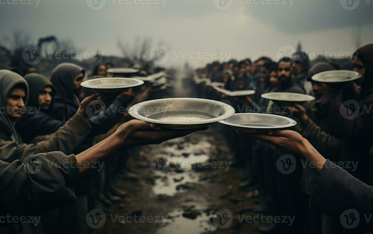 Documentary Photography, Queue of people asking for food photo