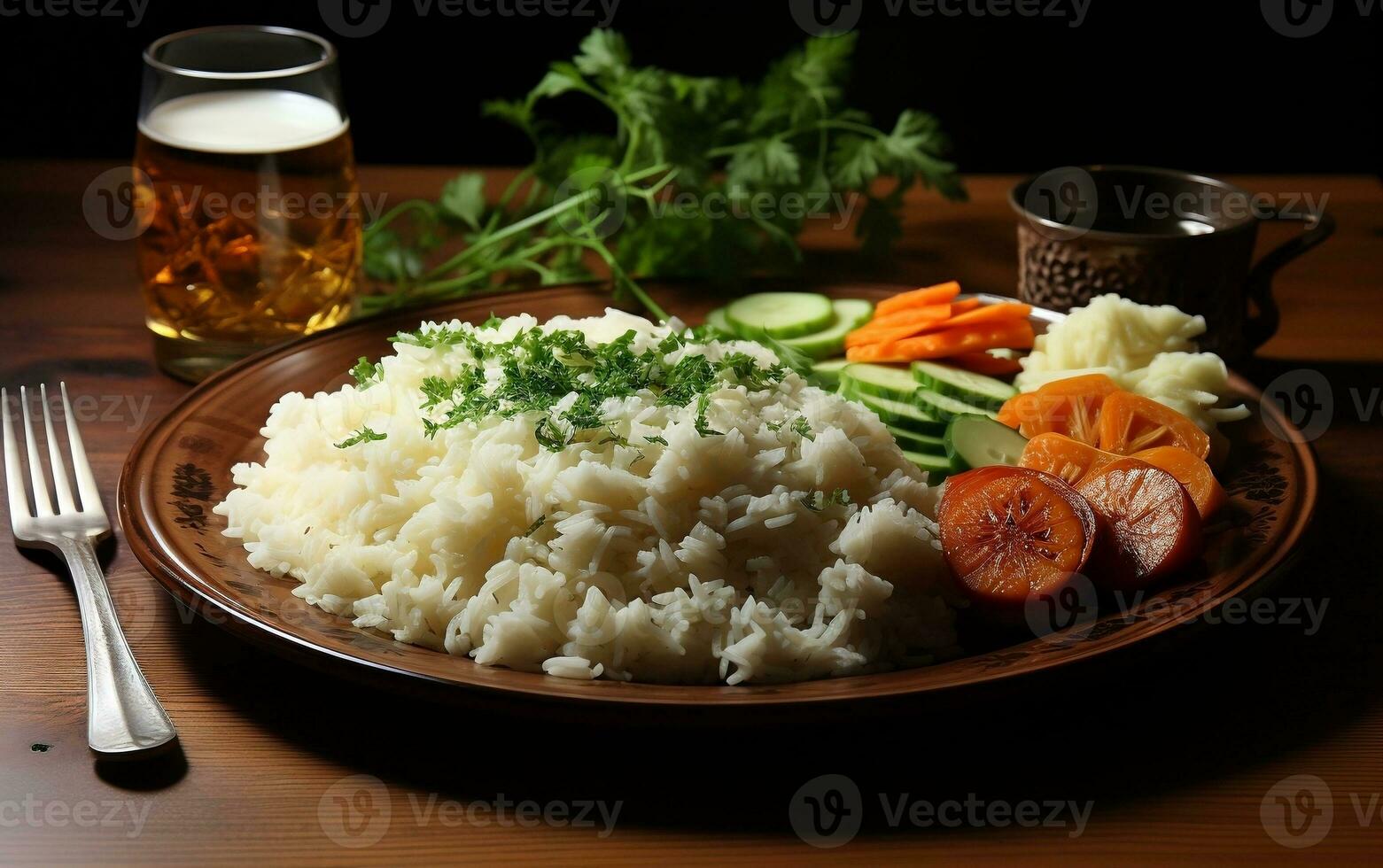 Plate of Rice on Beautiful Modern Table. Generative By Ai photo