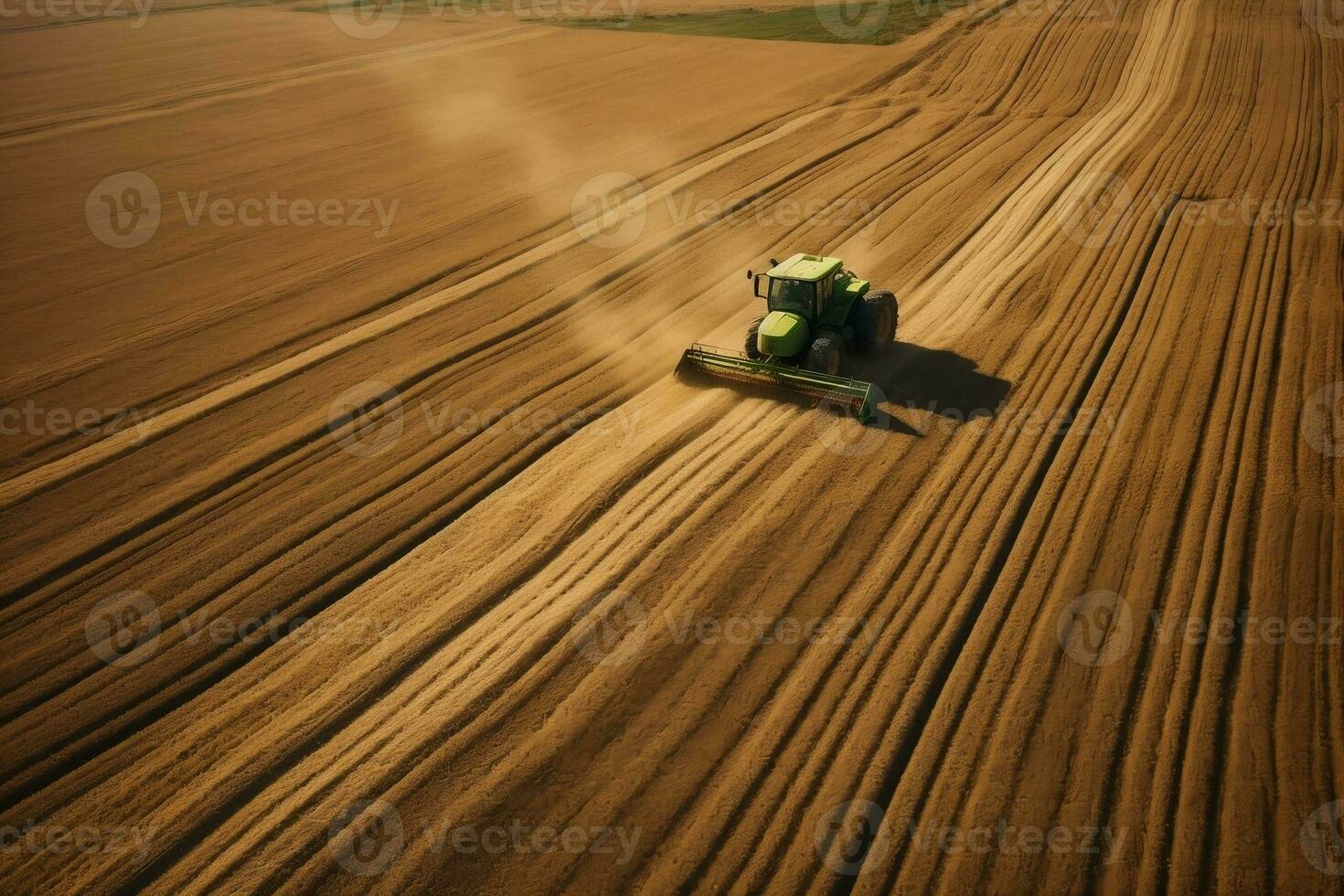 Capturing a Tractor's Vital Role from Above. Generative By Ai. photo