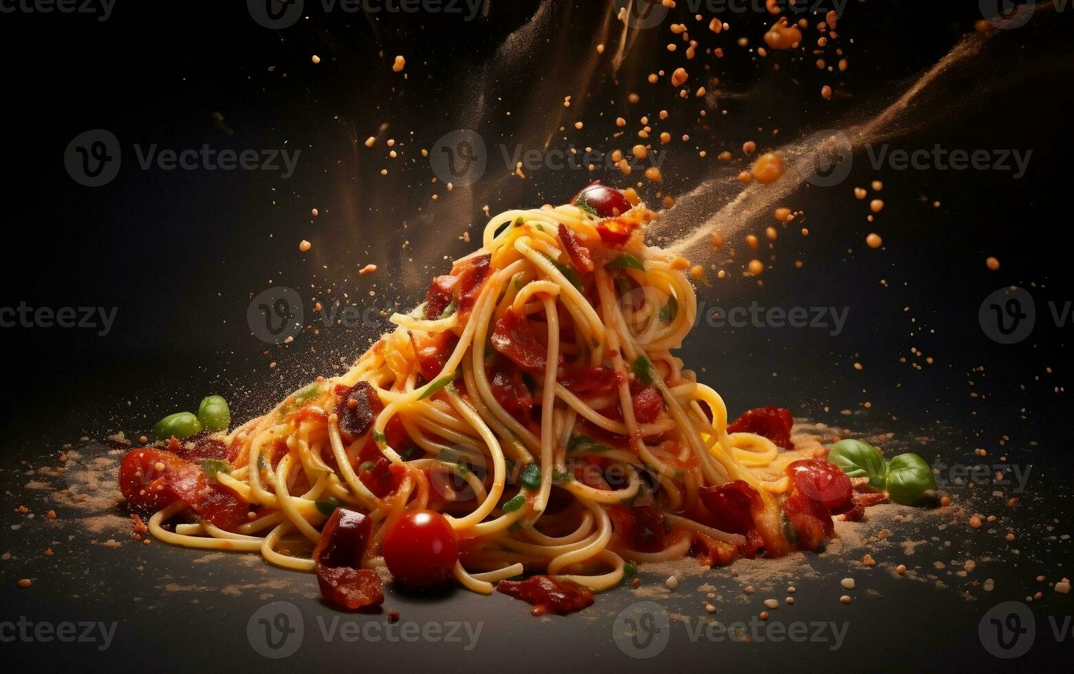 Pasta Perfection Spaghetti Amatriciana in a Visual Masterpiece. Generative By Ai photo