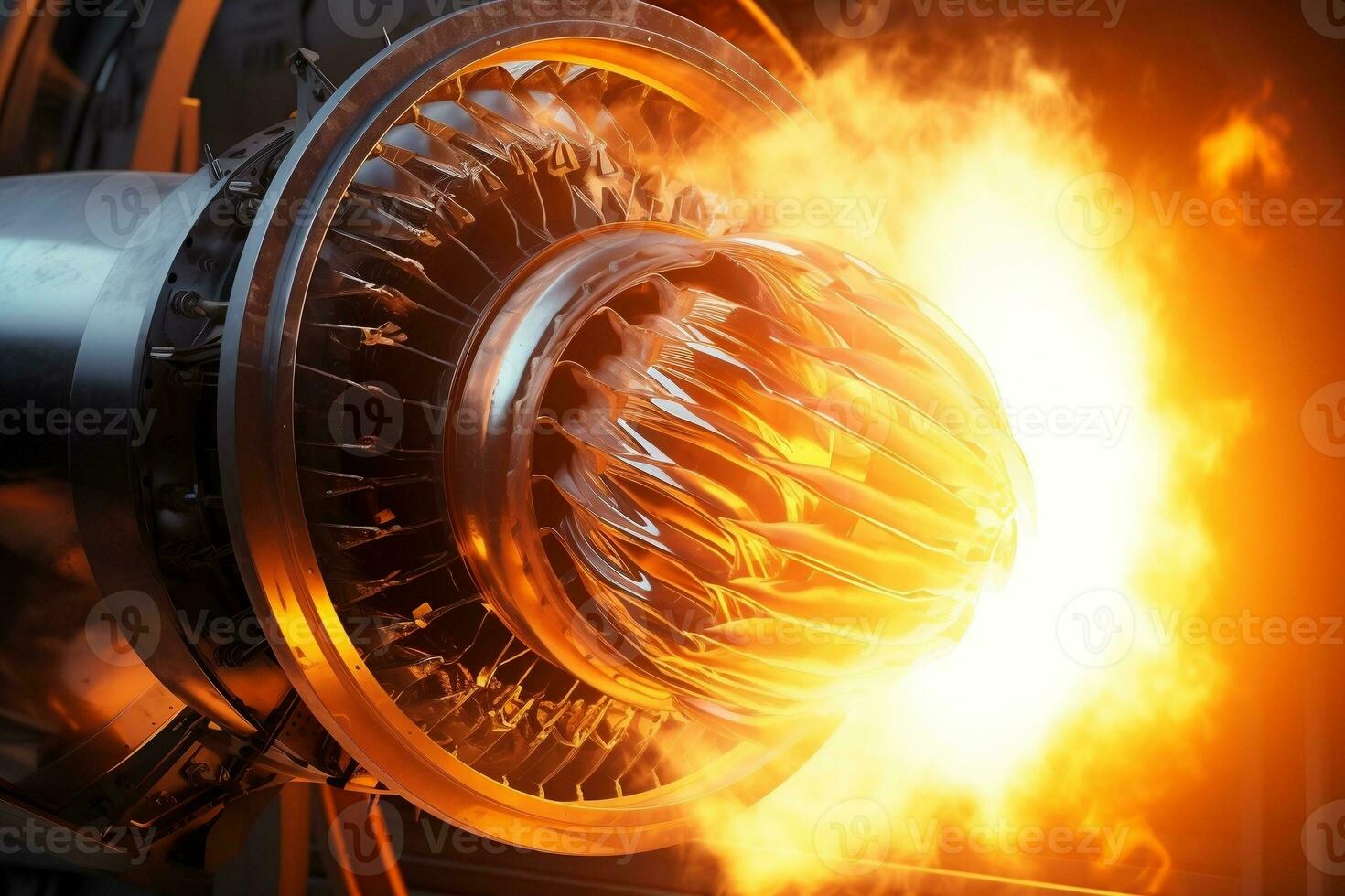 Capturing the Burning Turbine of a Rocket Jet Engine. Generative By Ai photo