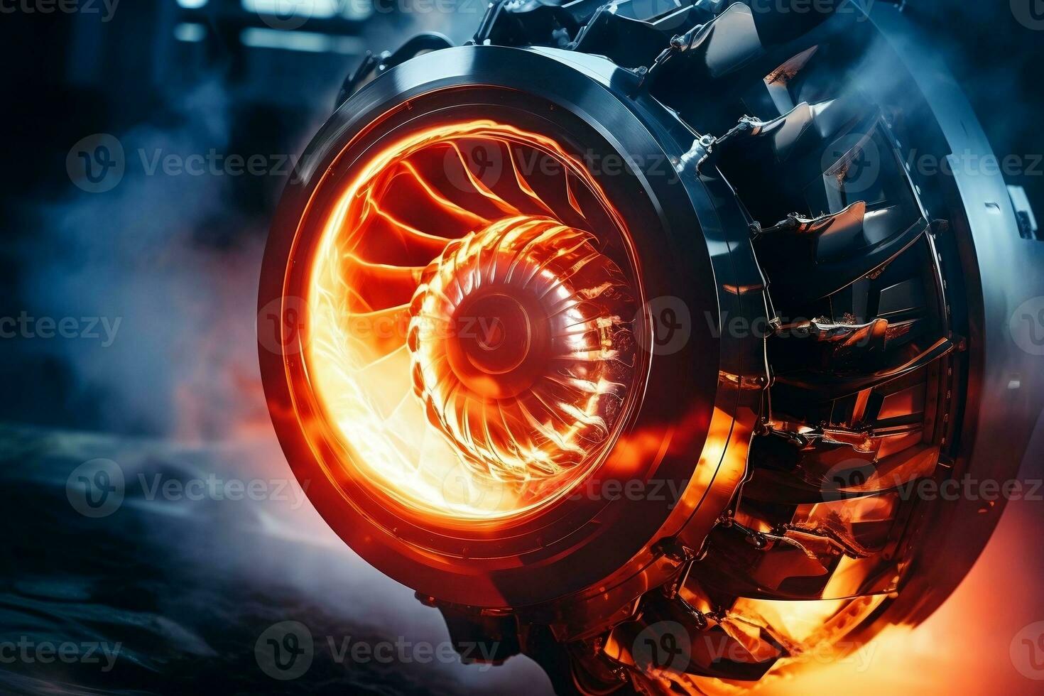 Engineering Marvel Capturing the Burning Turbine of a Rocket Jet Engine. Generative By Ai photo