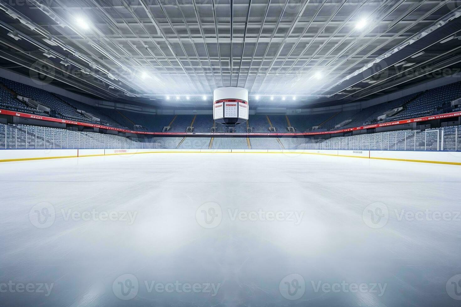 Frozen Arena An Empty Hockey Ice Rink Stadium. Generative By Ai photo