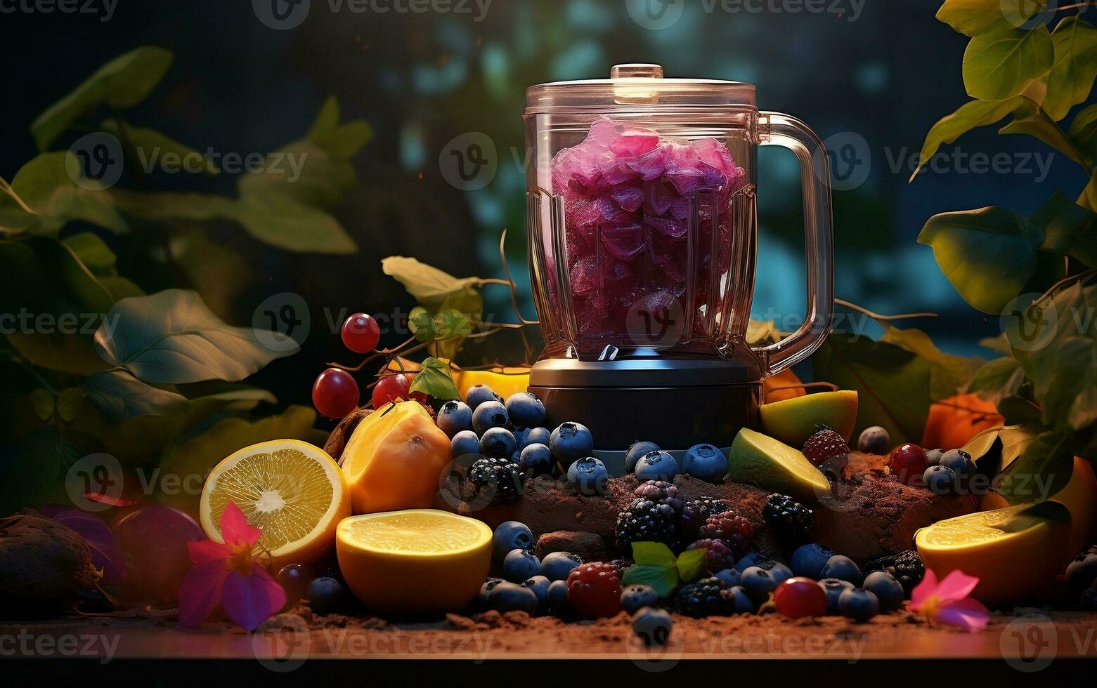 Surreal Fruit Blending Scene. Generative by Ai. photo
