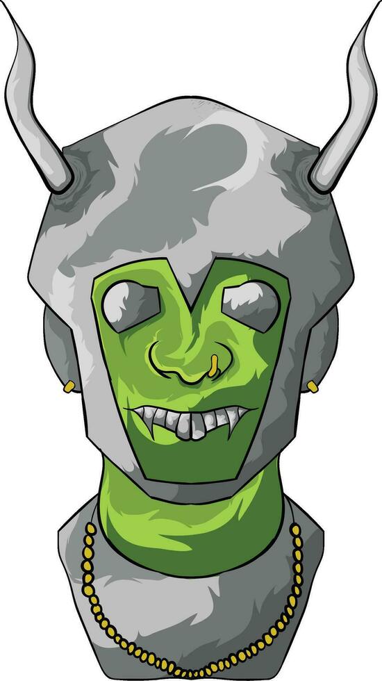 a cartoon green goblin with horns on his head vector