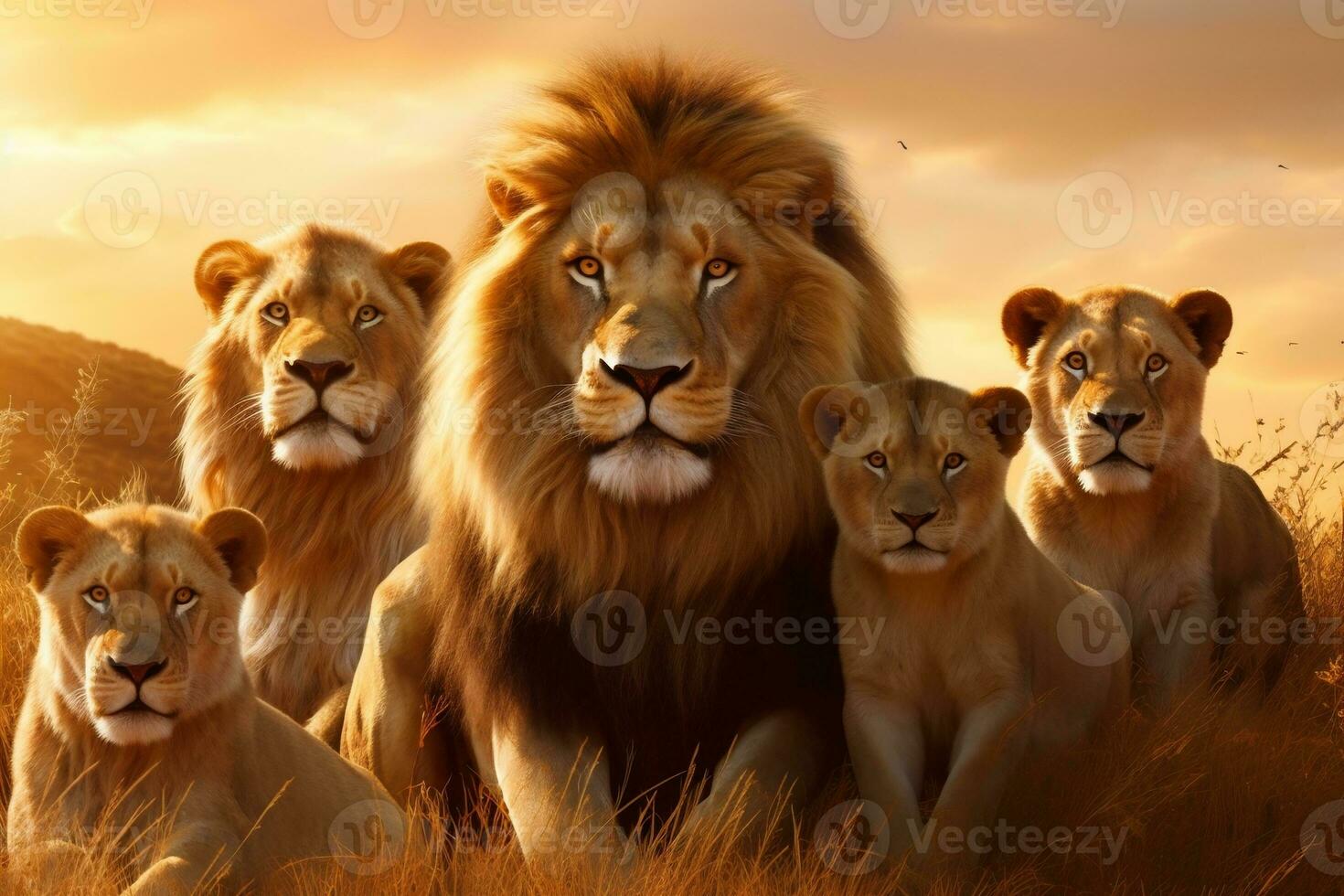 Group of Lions in the Wild - Serene Savannah Scene. Generative by Ai photo