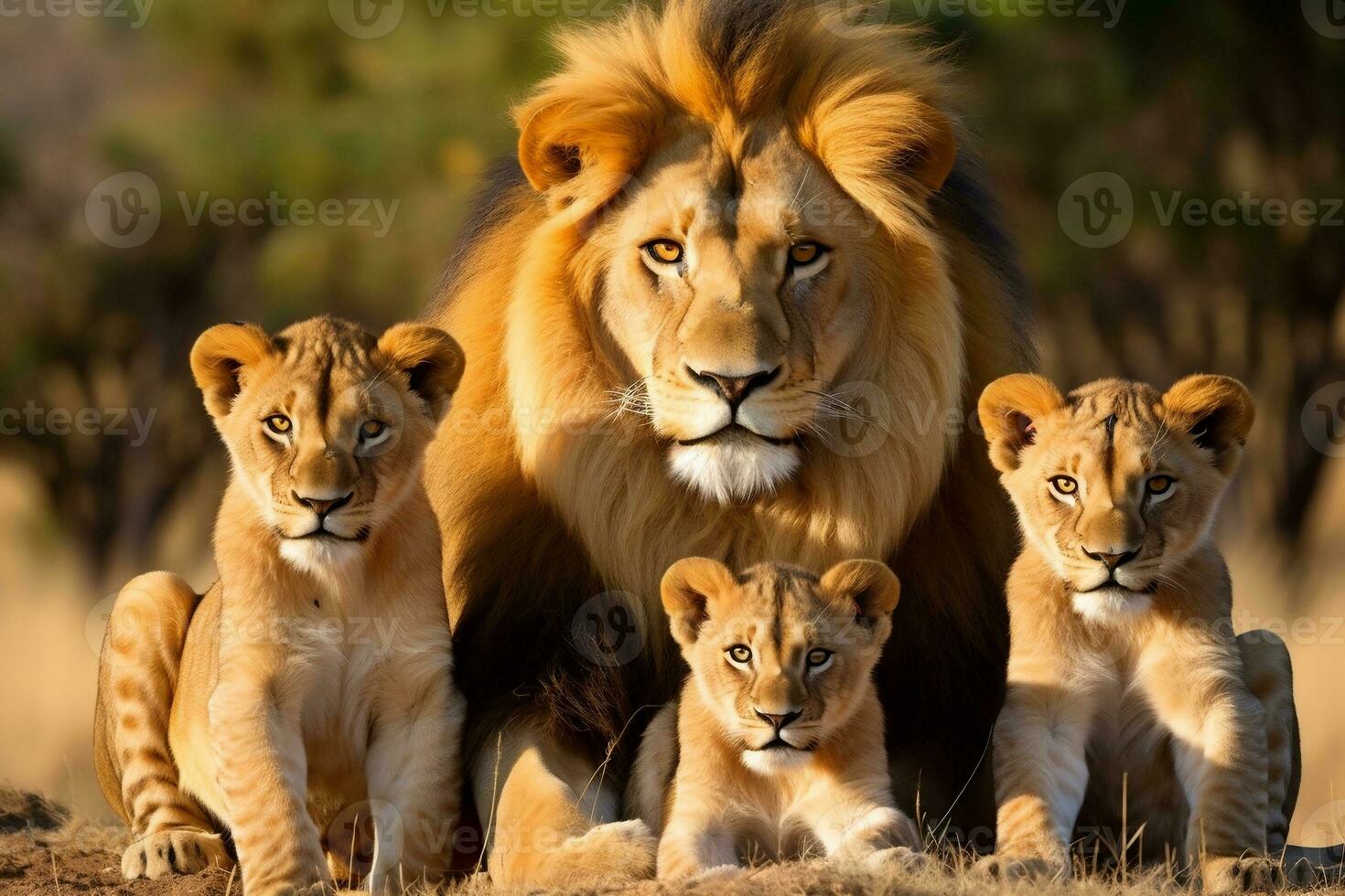 Group of Lions in the Wild - Serene Savannah Scene. Generative by Ai photo
