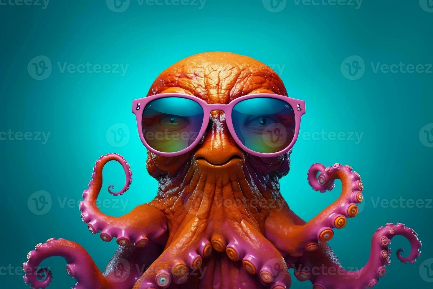 Ocean Chic - Funny Octopus Donning Sunglasses in Studio. Generative by Ai photo