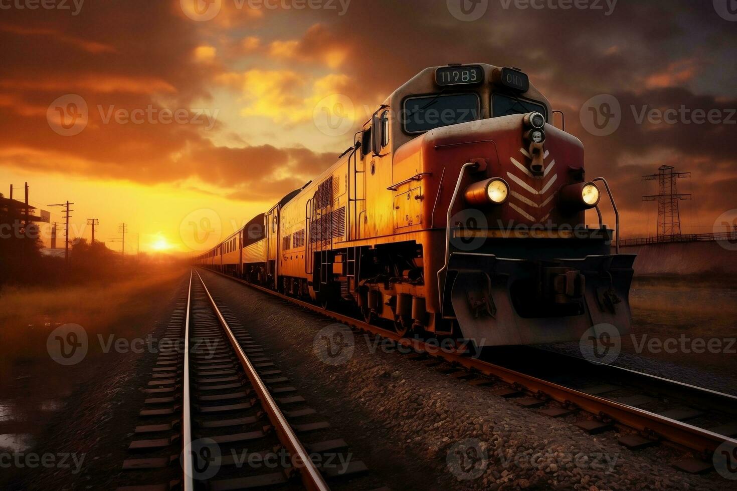 Railroad Elegance Majestic Train Journey. Generative by Ai photo
