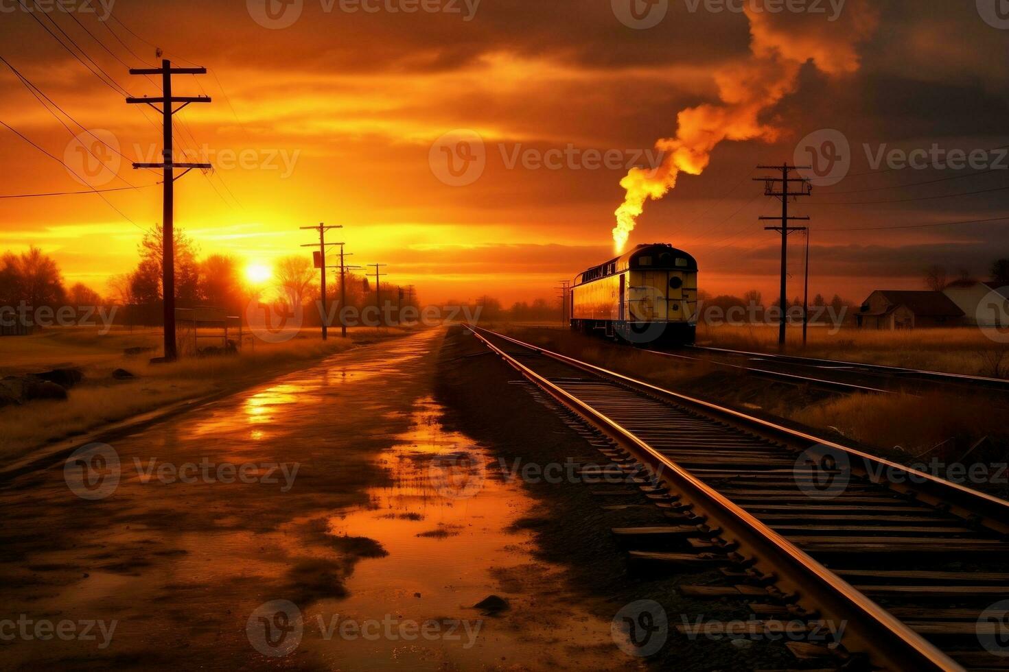 Railroad Elegance Majestic Train Journey. Generative by Ai photo
