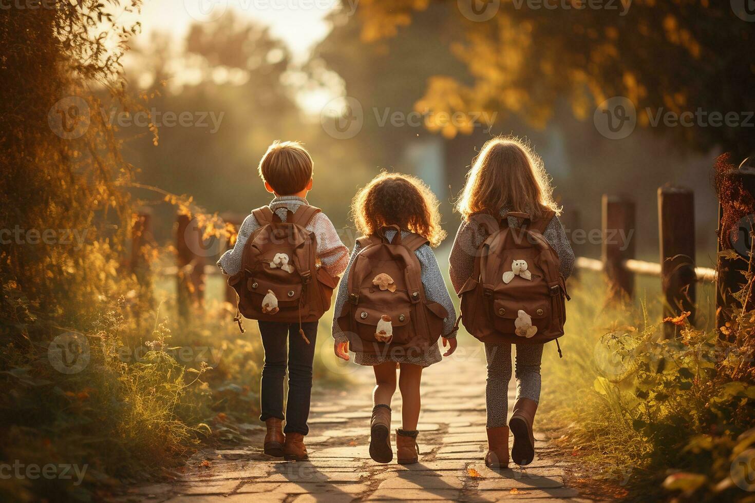 Students Heading to School with Backpacks. Generative By Ai photo