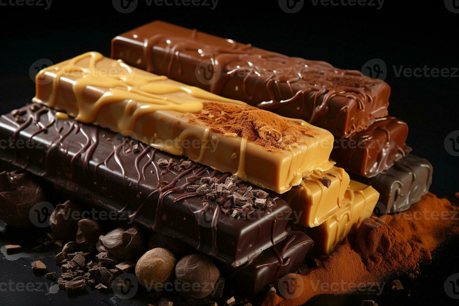 Irresistible Chocolate Bars with Caramel and Liquid Centers. Generative By Ai photo