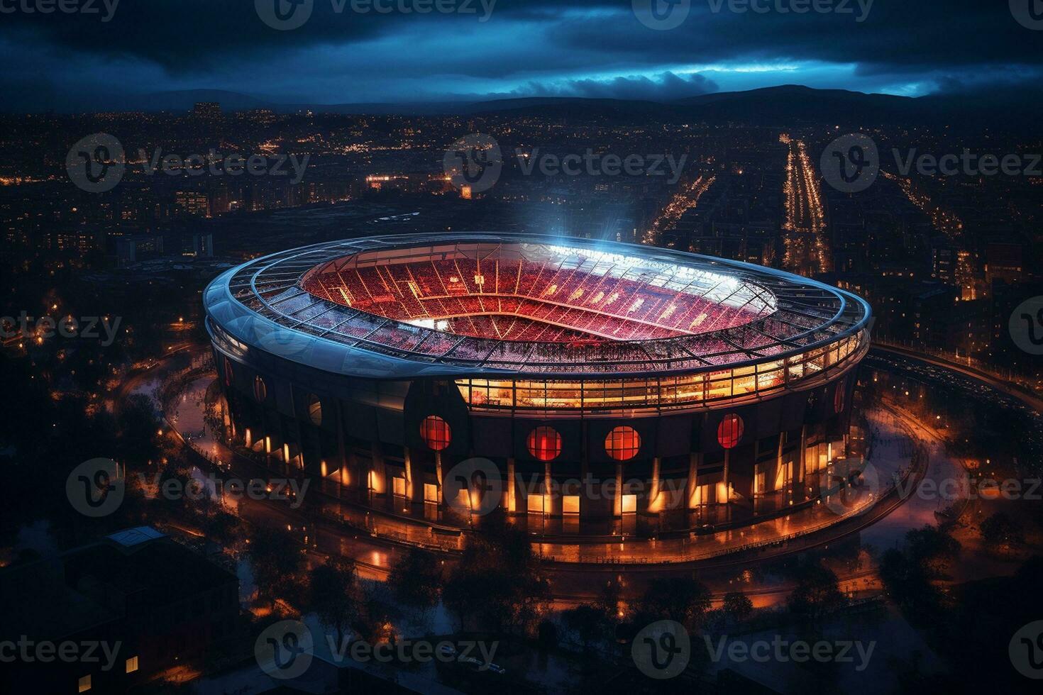 Nighttime at Camp Nou Stadium A Spectacular View. Generative By Ai photo