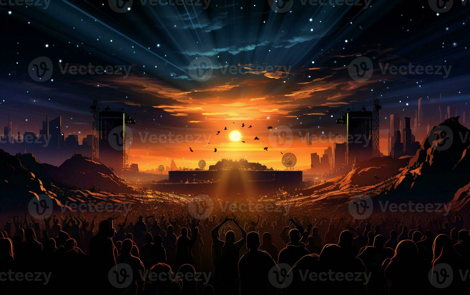 Rocking the Masses A Spectacular Concert Event. Generative By Ai photo