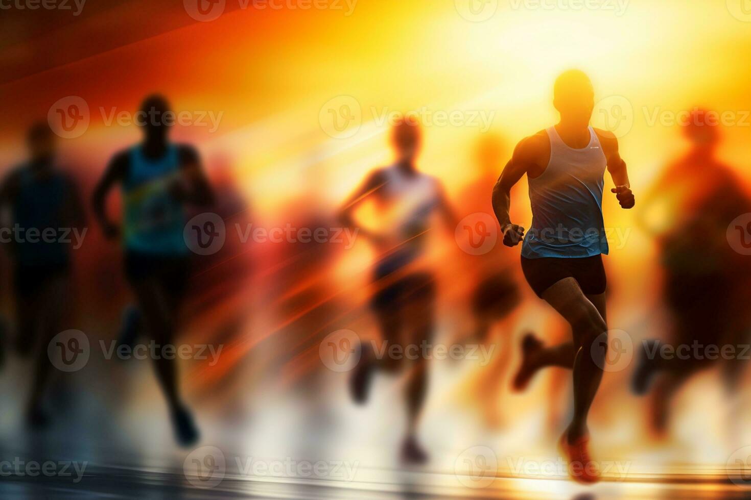 Athletic Blur Runners on Racetrack for Background. Generative By Ai photo