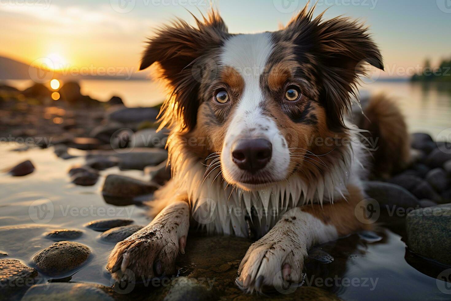 Portrait of a Happy Dog on a Pet-Friendly Shore. Generative By Ai photo
