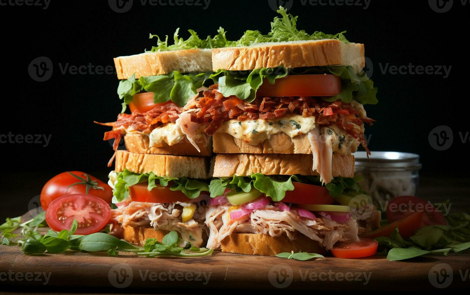 Gourmet Tuna Club Sandwich. Generative By Ai photo