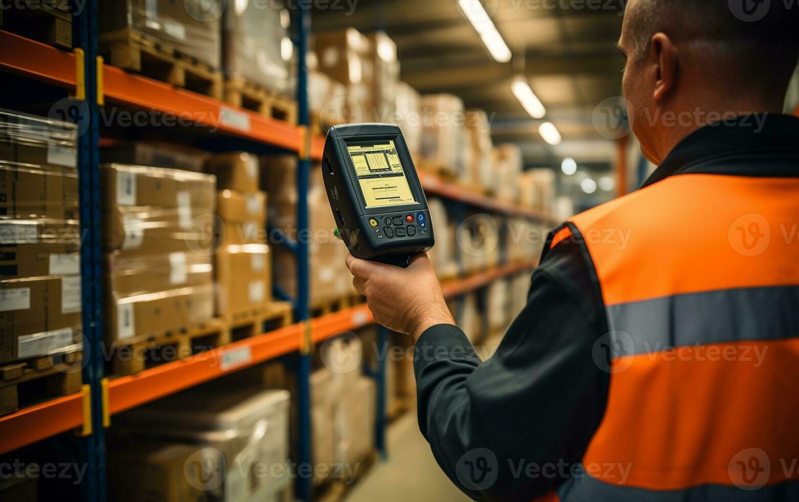 Worker Scanning with Device. Generative By Ai photo
