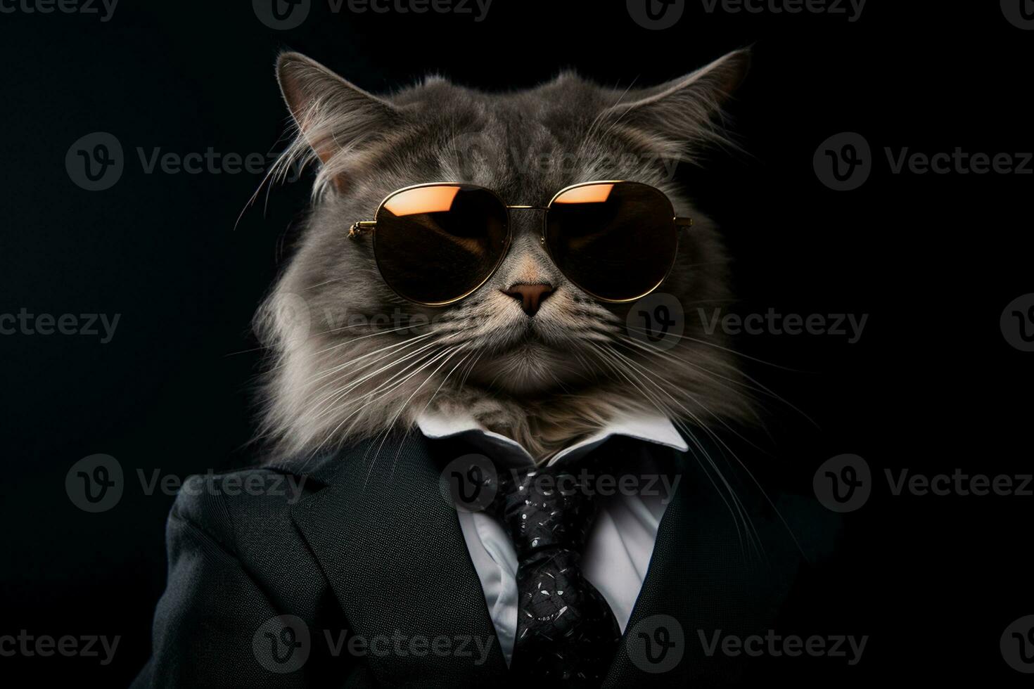 GCute Feline on Black Background. enerative By Ai photo