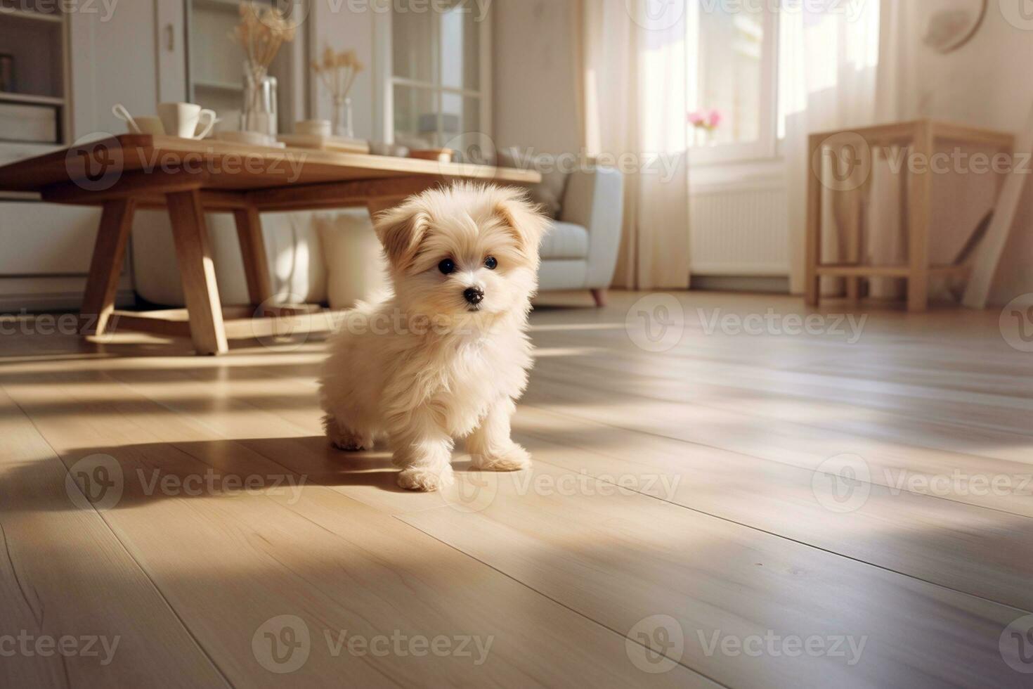 A Tiny Baby Dog on the Floor. Generative By Ai photo