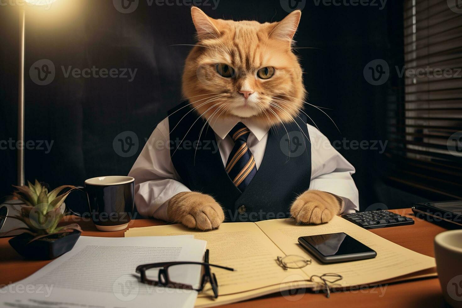 Cat's Guide to Business Mastery in the Office. Generative By Ai photo