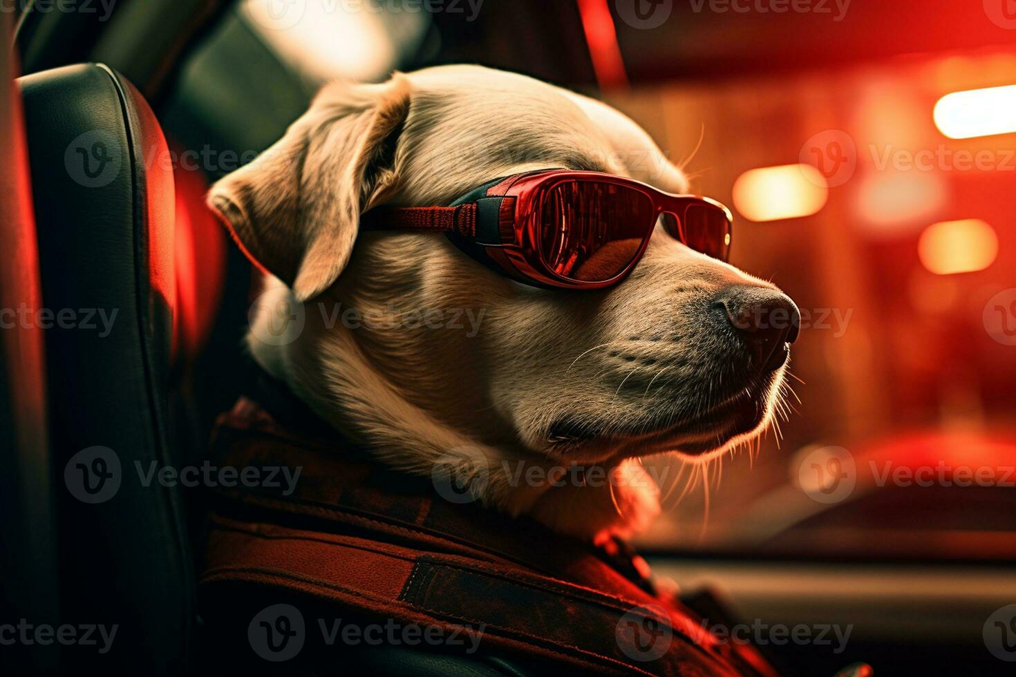 Dog's Stylish Ride with Sunglasses. Generative By Ai photo