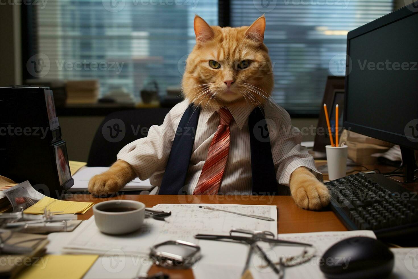 Cat's Guide to Business Mastery in the Office. Generative By Ai photo