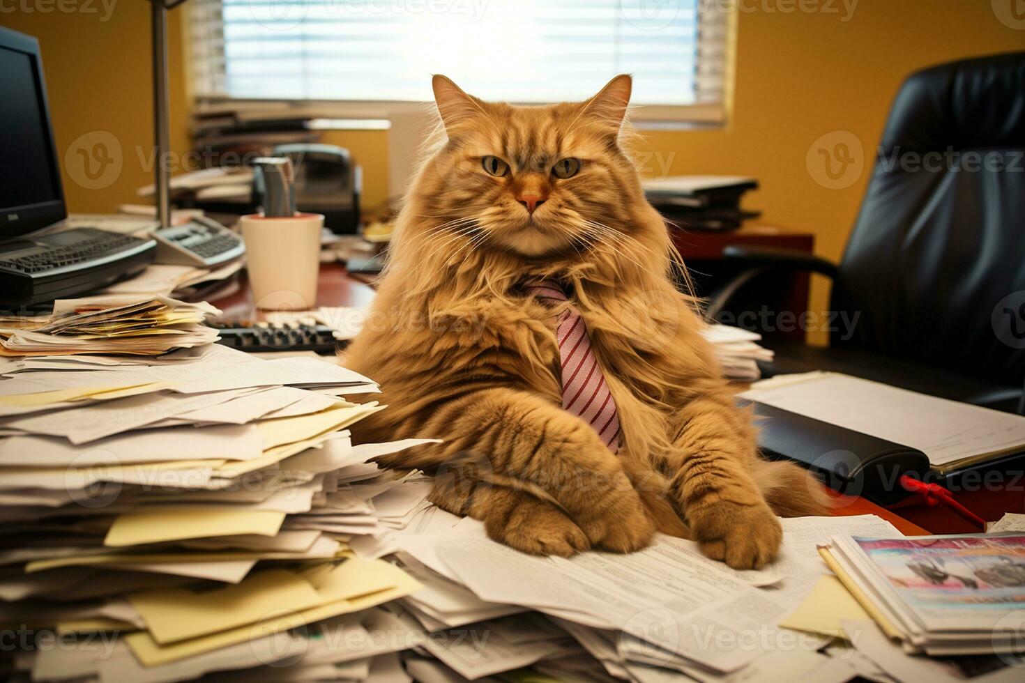 ow Cat Mastering the Office Leads to Business Success. Generative By Ai photo