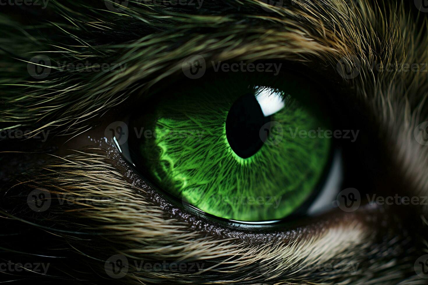 Close-Up of a Green Evil Cat's Eyes. Generative By Ai photo