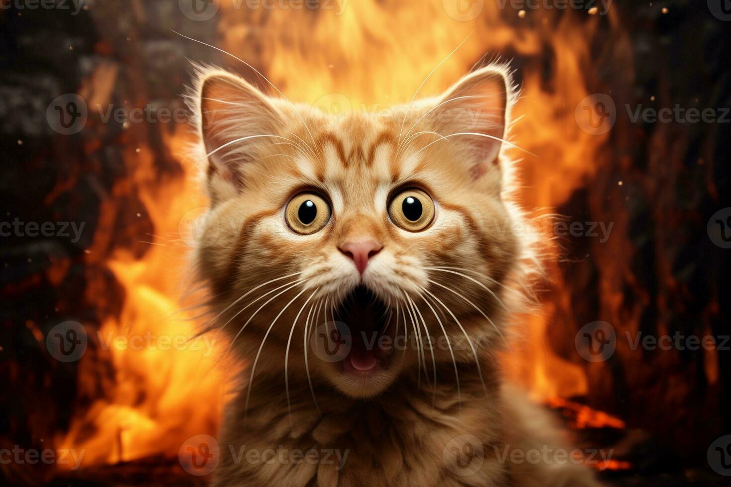 A Surprised and Funny Cat with an Open Mouth. Generative By Ai photo