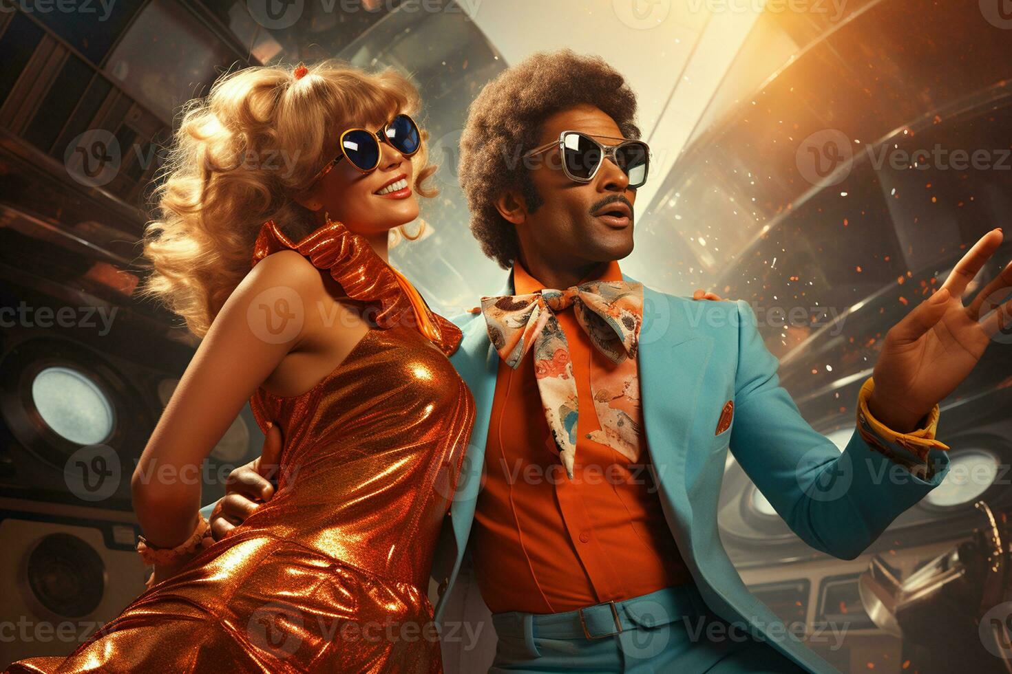 1970s Disco Couple Lighting Up The Dancefloor Generative By Ai 1970s Disco Couple Lighting Up The Dancefloor Generative By Ai Photo