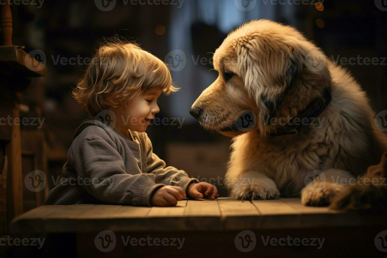 A Little Boy's Playtime with His Beloved Dog. Generative By Ai photo