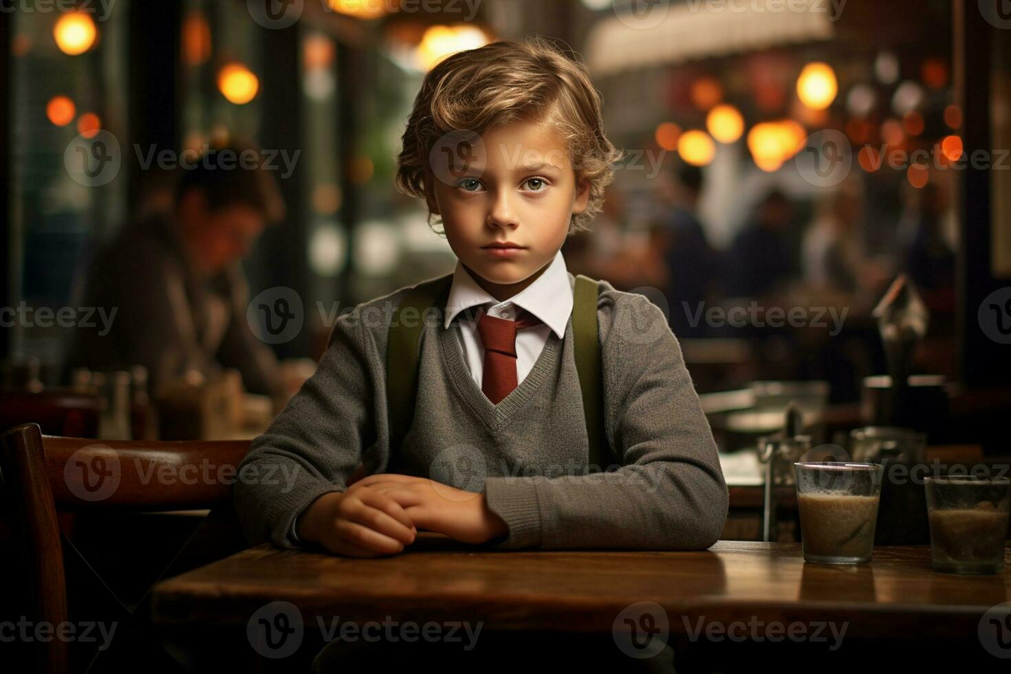 A Kid Male Immersed in the Hustle and Bustle. Generative By Ai photo