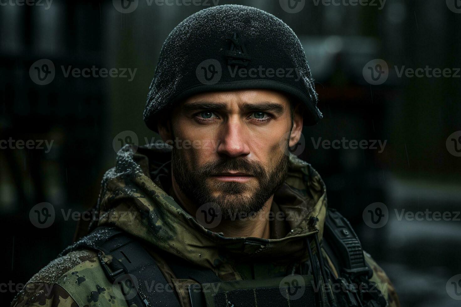 Duty and Valor Soldier's Portrait. Generative By Ai photo