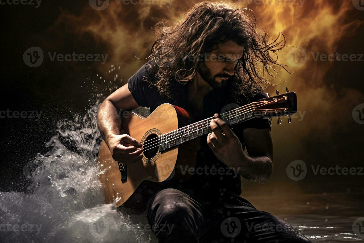 Capturing the Essence of Guitar Playing. Generative By Ai photo