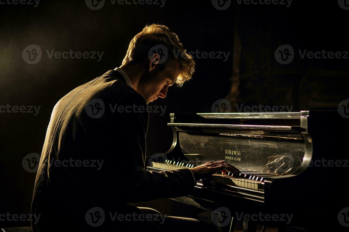 Man with the Grand Piano. Generative By Ai photo