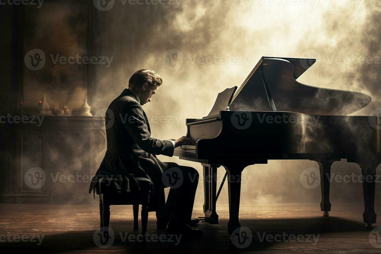 Man with the Grand Piano. Generative By Ai photo