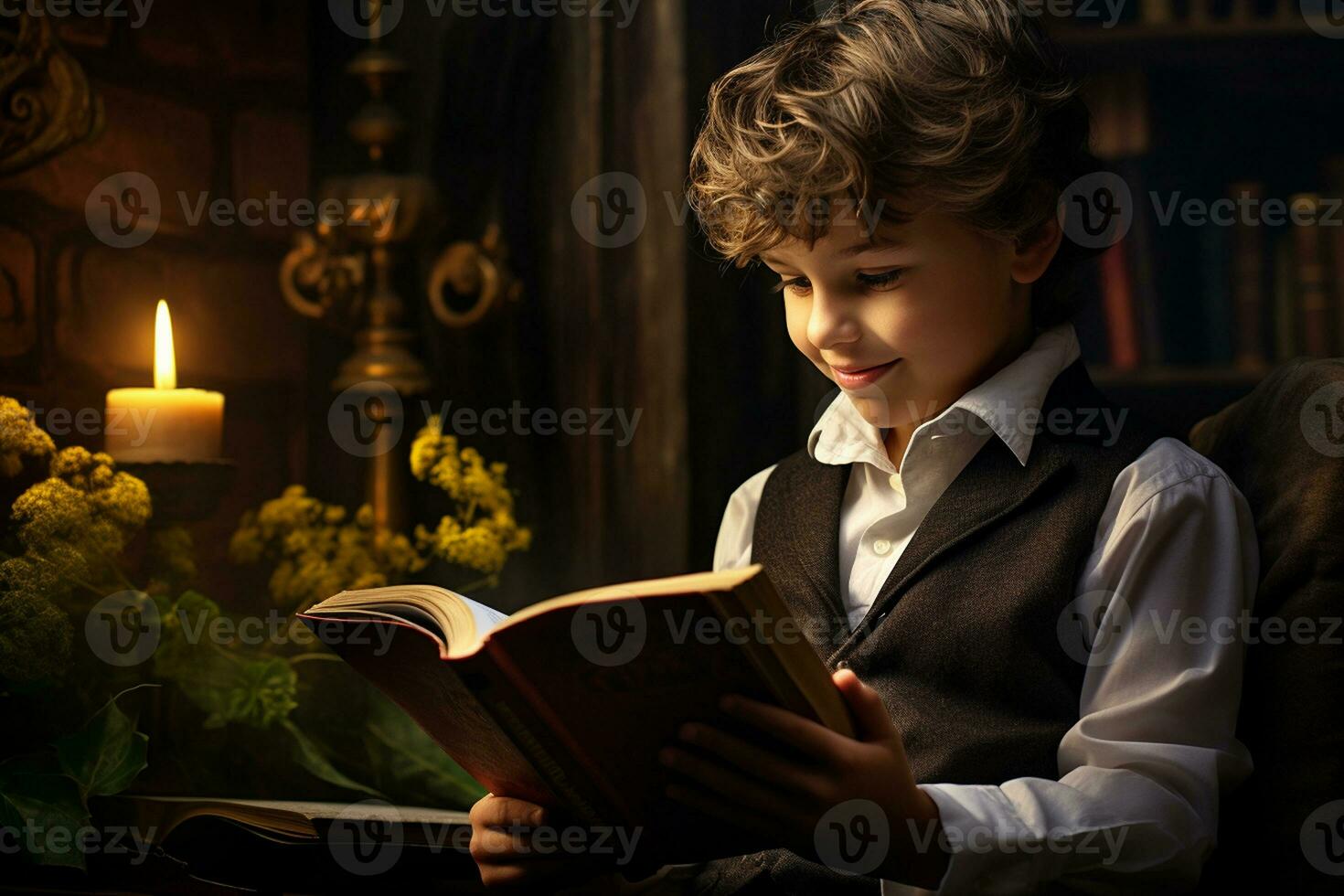 Smiling Boy with His Book. Generative By Ai photo