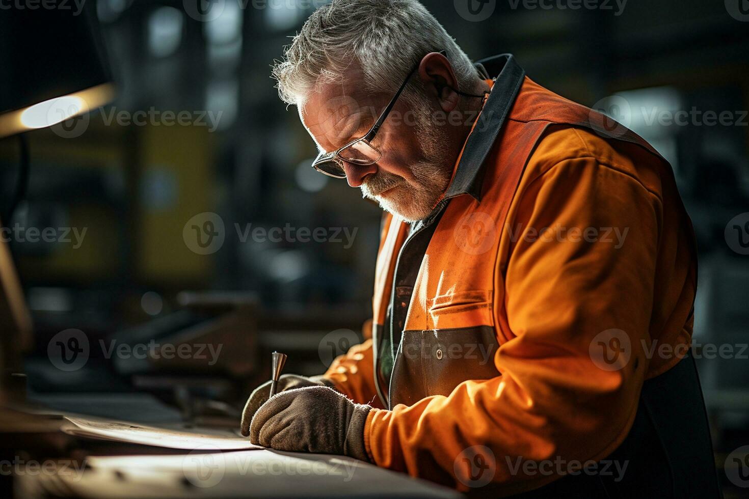 A Senior Factory Worker's Precision in Production Inspection. Generative By Ai photo