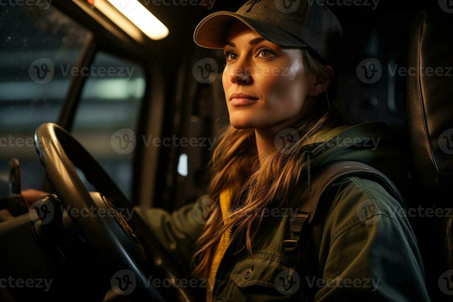 el mujer camión conductor viaje. generativo por ai foto