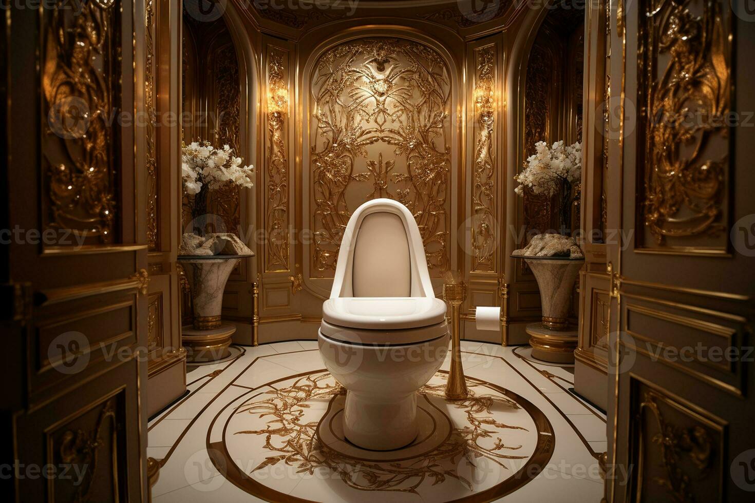 Toilet WC in the interior of the restroom. Generative By Ai photo