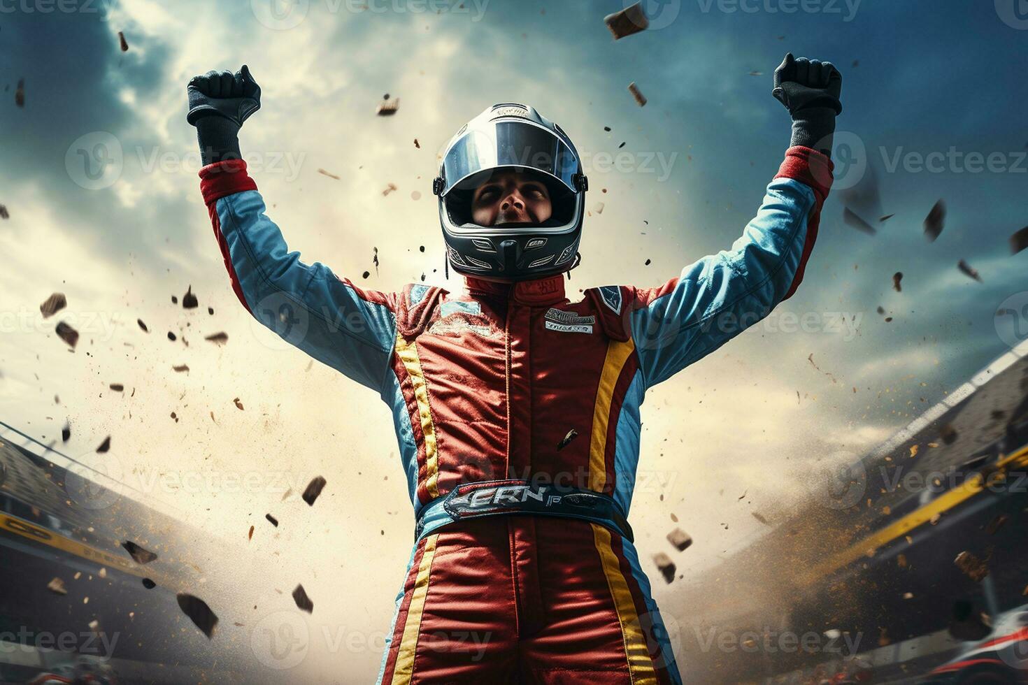 Race Car Driver Crossing the Finish Line in Victory. Generative By Ai photo