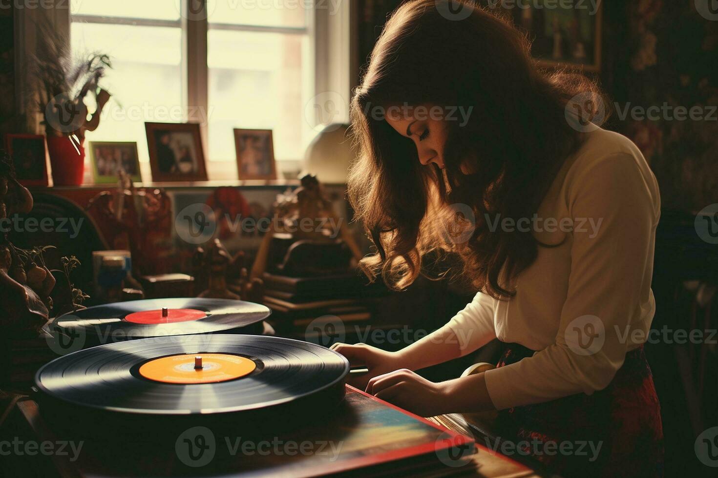 explorador el nostálgico vibraciones de Clásico vinilo registros. generativo por ai foto