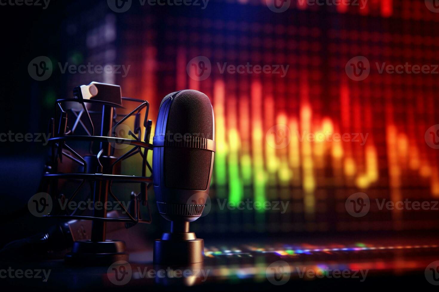 Microphone with Audio Waveform for Professional Recording. Generative By Ai photo