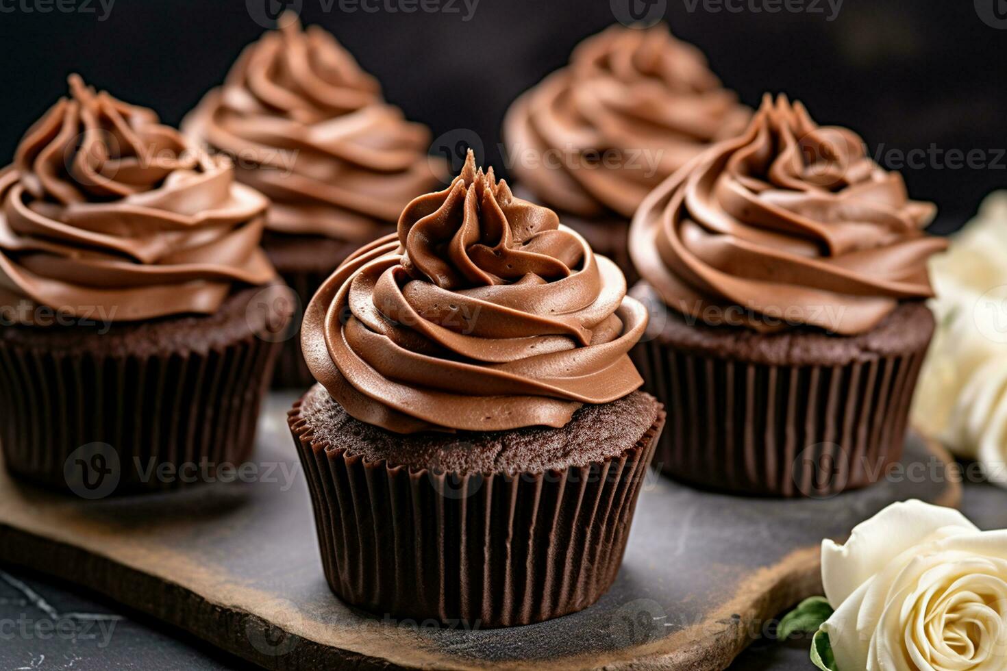 Tempting Chocolate Cupcakes with Frosting. Generative By Ai photo