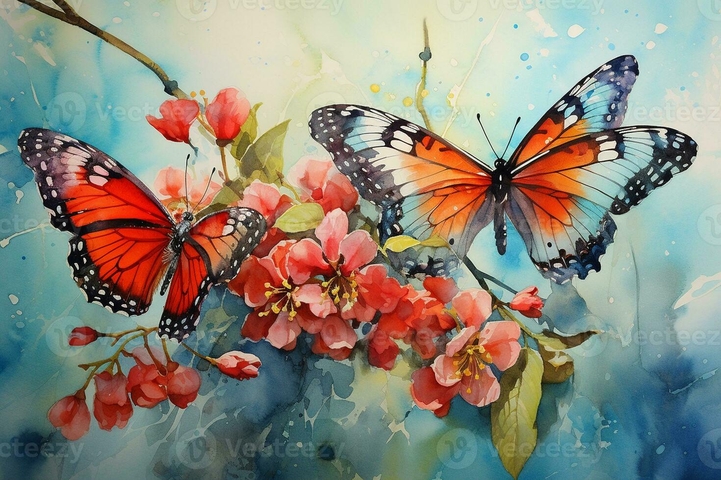 Capturing Butterflies on the Canvas with Watercolors. Generative By Ai photo
