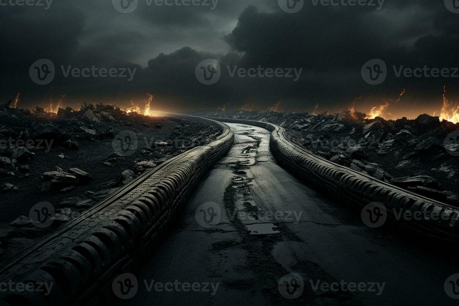 Tire Tracks of Fury Racing at High Speed. Generative By Ai photo