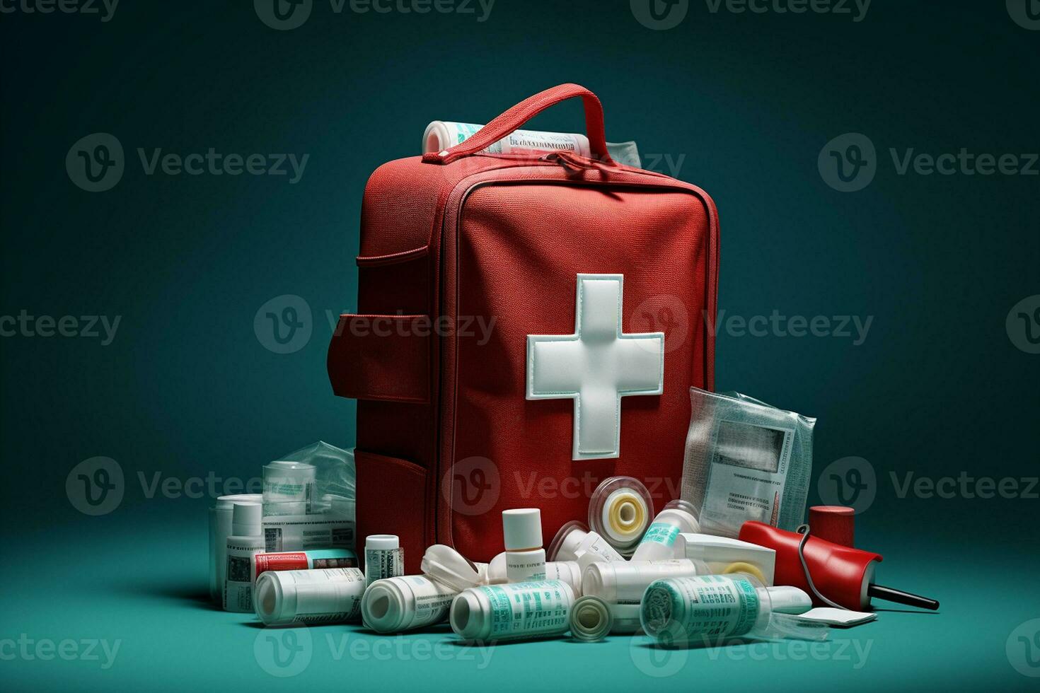 First Aid Kit Concept with Medical Bandages. Generative By Ai photo